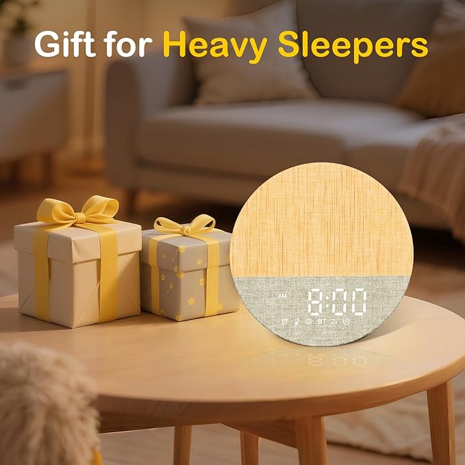 Sunrise Alarm Clock for Morning Wake-Up: White Noise Machine with 30 Soothing Sounds 9 Colors Light for Bedroom - Gentle Gradual Wake Up Light for Heavy Sleepers Adjustable Brightness Volume - Beige
