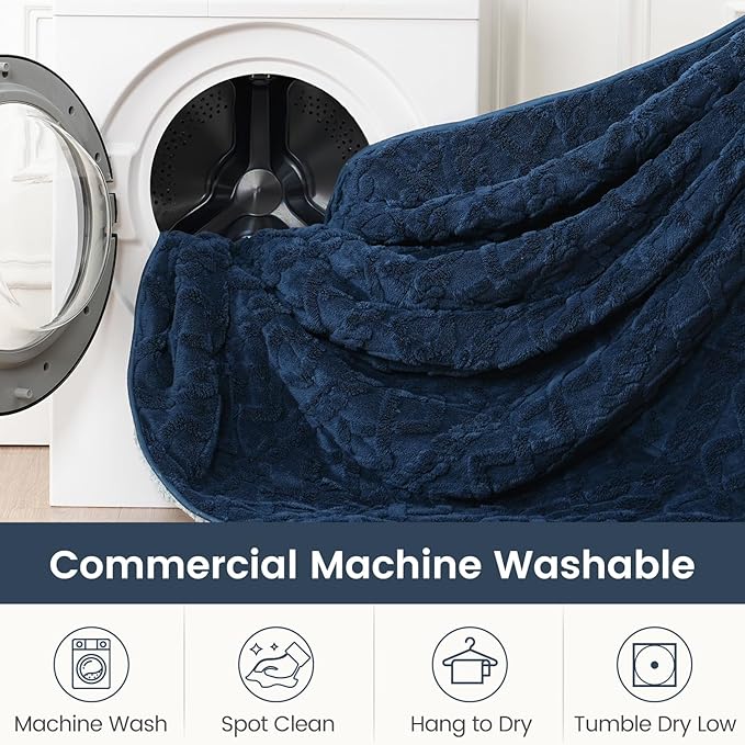 Sherpa Fleece Adult Weighted Blanket Great for Sleep, 15 lbs Dual Sided Soft Fuzzy Heavy Blankets for Couch Bed Sofa, Cozy Warm Fluffy Jacquard Throw for Winter (Navy Blue, 60" x 80", 15 Pounds)