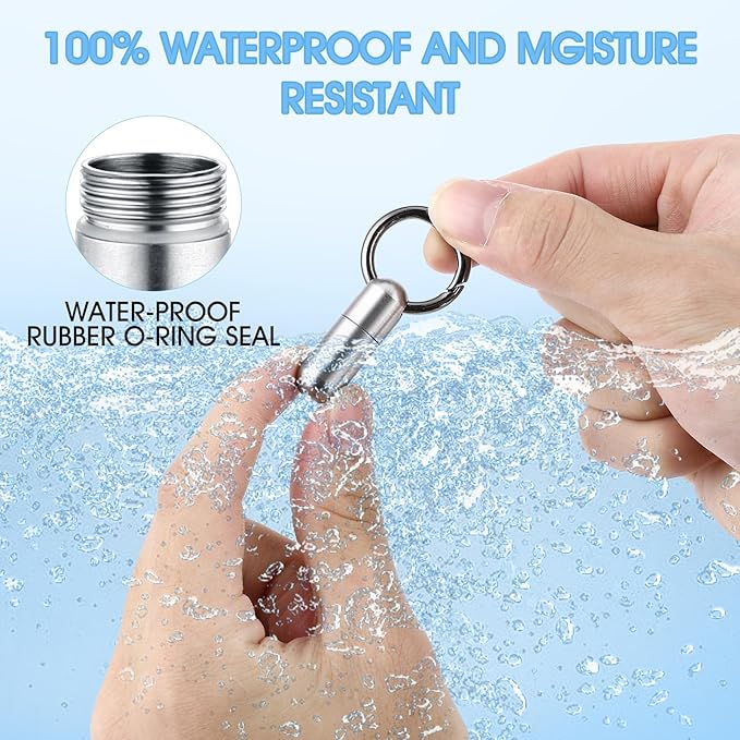 Small Pill Case Keychain Tiny Portable Carabiner Clip Pill Holder Bottle Micro Waterproof Metal Pill Container Mini Emergency Medicine Organizer for Outdoor Camping Travel Purse