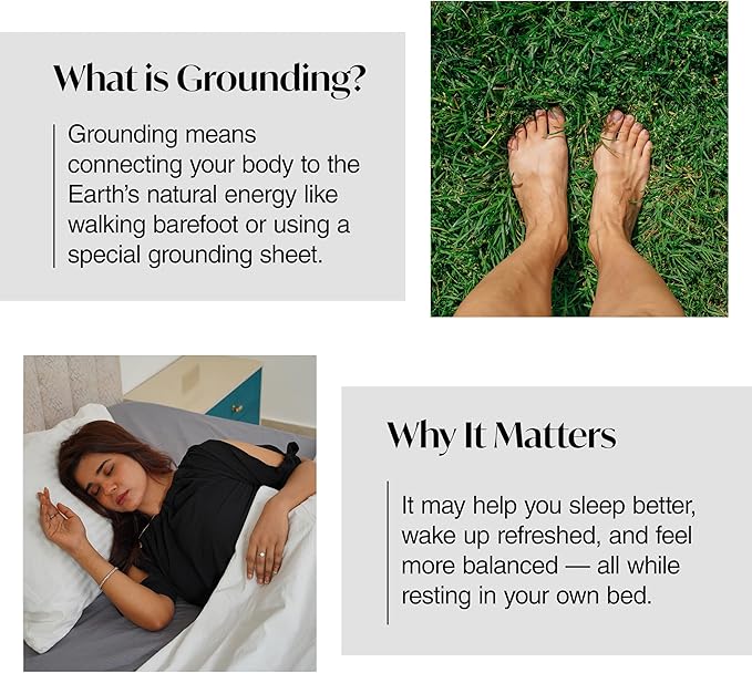 Grounding Sheets King Size 76x80x13.5 Inches – Organic Cotton with Silver, Gray Fitted Earthing Sheets for Overall Improved Wellbeing, with 15 ft Grounding Cord