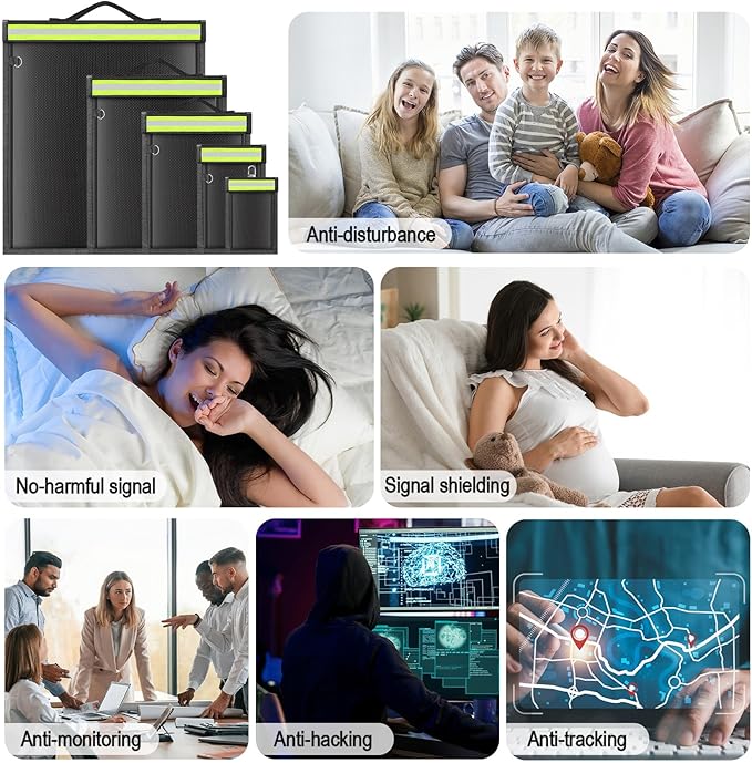 5 Pack Faraday Bags with Handle & Reflective Strip, Faraday cages for Laptops, Tablets, Phones, Car Keys, Anti-Tracking EMP Bag, Fireproof & Waterproof Signal Blocking Pouch