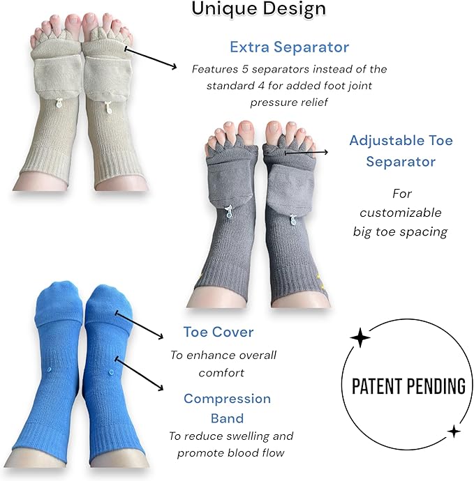 Toe Separator Socks for Women and Men Foot Alignment Bunion Relief Overlapping Toes Yoga Massage Socks