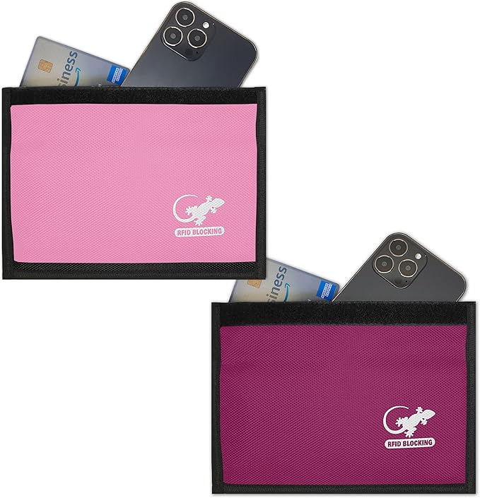 Faraday Bag Anti-Tracking GPS RFID Car Key Signal Blocker Wallet Shielding Pouch Protective Case for Cell Phone Car Key FOB, Data Privacy, Electronic Device Security (2 PACK - PINKS)
