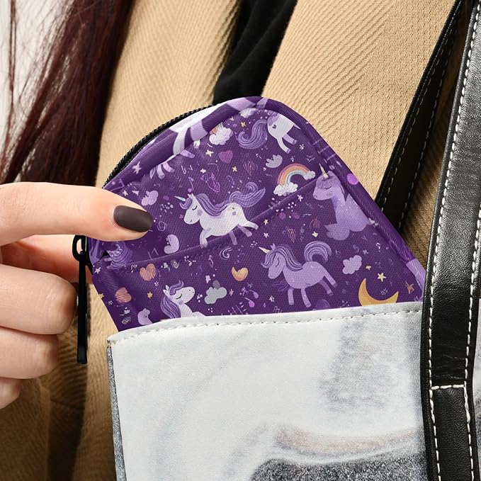 Dark Purple Unicorn Rainbow Travel Pill Organizer Case Box Container Weekly Portable Vitamin Medicine Holder Storage Bag with Zipper Removable
