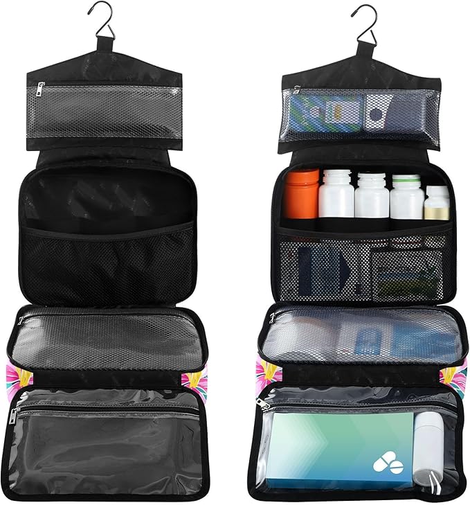 Fustylead Pink Lily Flowers Green Leaves Large Medical Supplies Organizer Bag with Zipper Empty First Aid Bag Trauma Kit for Traveling Hiking Camping