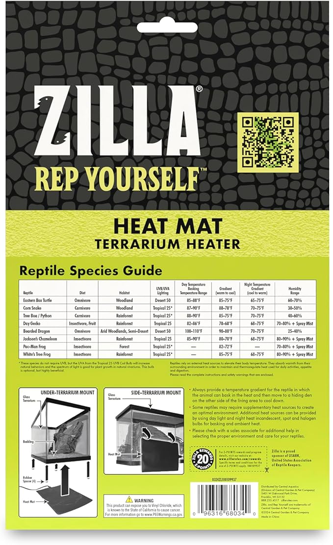 Zilla Heat Mat, Terrarium Heater for Reptiles, Snakes (Ball Pythons, Corn Snakes), Leopard Geckos, Tortoises, Amphibians and Arachnids, Small, Fits 10-20 Gallon, 8 Watt