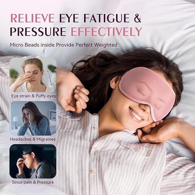 Weighted Eye Mask 2 Pack - 3D Contoured Sleep Masks for Women Men, Blackout Sleeping Eye Mask for Travel, Meditation, Airplane, Memory Foam, Adjustable Strap Pink Black