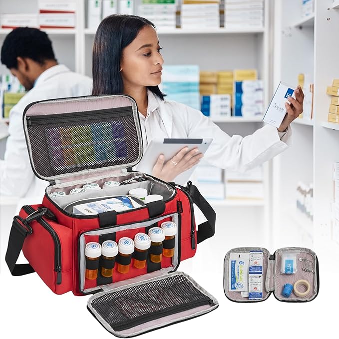 Medicine Storage Bag, Pill Bottle Organizer with Portable Small Pouch, Medication Bottle Organizer Empty with Shoulder Strap for Home Storage and Travel