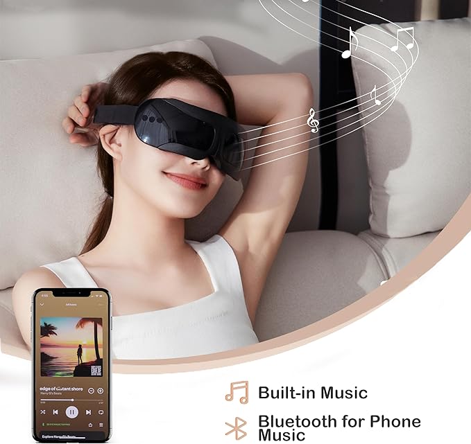 Eye Massager with Heat and Vibration for Migraines - Heated Mask for Sinus Relief and Eye Strain Reduction - Black
