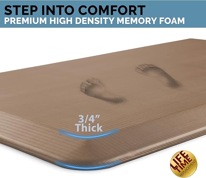 ComfiLife Anti Fatigue Floor Mat – 3/4 Inch Thick Kitchen Mats for Floor, Standing Desk Mat, Kitchen Rug – Comfort at Home, Office – Durable – Stain Resistant – Non-Slip Bottom (20" x 39", Beige)