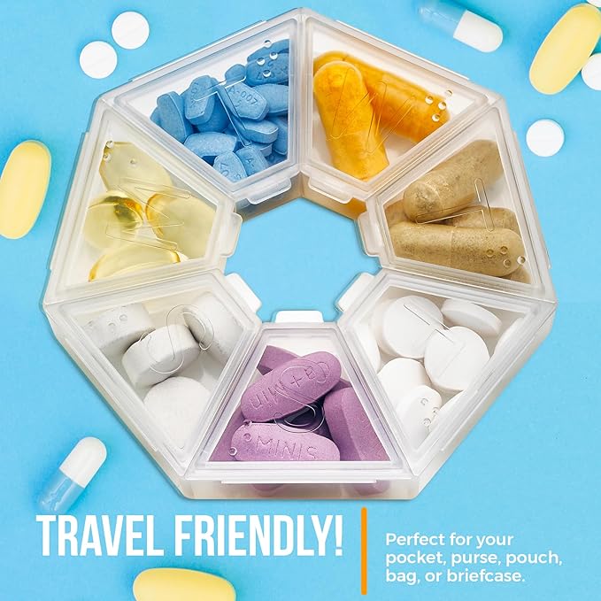 MEDca Weekly Pill Organizer Clear 7-Sided Pill Reminder, Hexagon Shaped