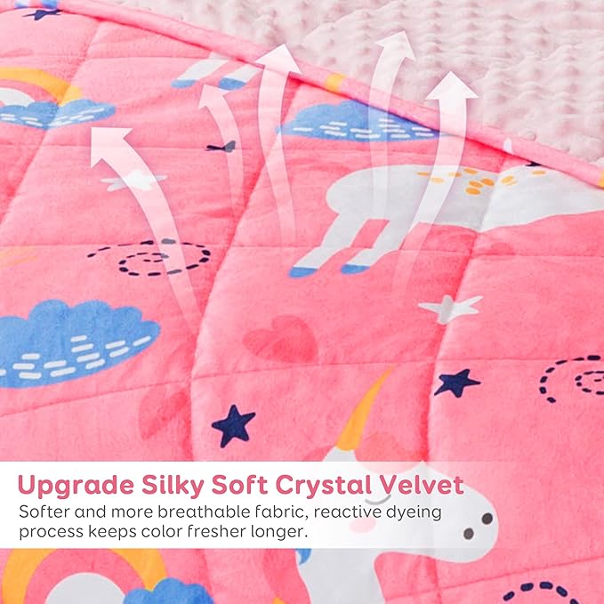 Sivio Minky Dotted Weighted Blanket 3lbs, Super Soft Crystal Velvet Reversible Heavy Blanket with Cute Cartoon Patterns, 36x48 Inch, Pink Unicorn