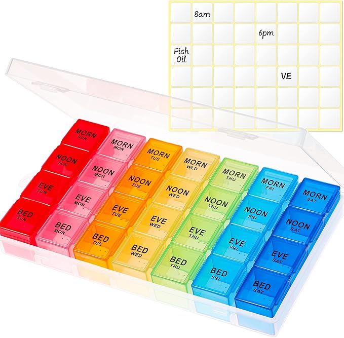 VMVN Pill Organizer, Large Medicine Pill Organizer Box,Weekly Pill Case Container,4 Times a Day Pill Holder 7 Day,for Vitamin Travle Work