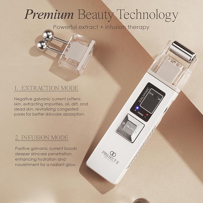 Project E Beauty Portable Rechargeable Galvanic Device | Skin Care Reduce Wrinkles Skin Tightening Firming Fine Lines Desincrustation Deep Pore Cleansing Rejuvenation Device
