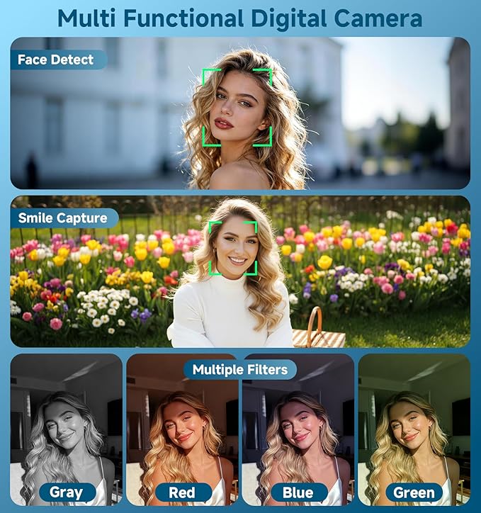 Digital Camera, 2026 Upgraded 56MP Dual Screens Camera for Selfies, 16X Zoom Travel Cameras with 32GB SD Card, Anti Shake Compact Vlogging Cameras for Boys Girls Kids Teens Adults