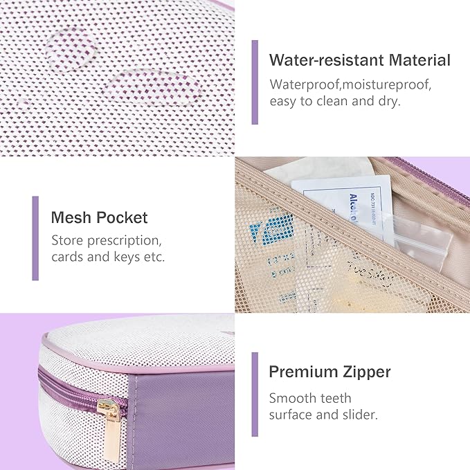 Weekly Travel Pill Organizer Pill Case for Purse with Removable 7 Day Pill Box Holder,Cute Medication Organizer Pill Container for Medicine, Vitamin, Fish Oils,Supplement (Purple, Small)