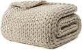 YnM Chenille Weighted Blanket, Handmade Chunky Knitted Design, Soft and Cozy, Temperature Regulating and Breathable, Machine Washable Throw for Sleep or Home Decor (Beige, 60x80 Inch, 15lbs)