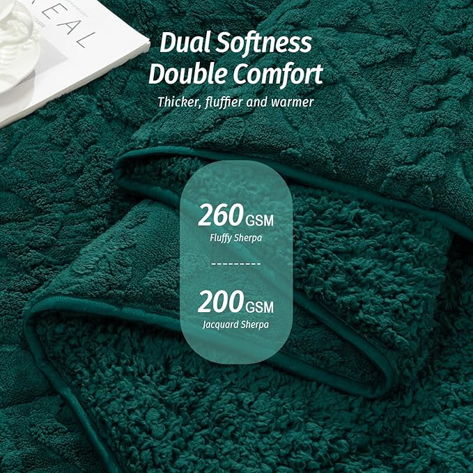 Wemore Weighted Blanket for Adults Twin Size 15 lbs, Dual Sided Soft Fuzzy Jacquard Sherpa Weighted Blankets for Sleeping, Cozy Fluffy Knitted Heavy Blanket for Couch Bed, Green, 60 x 80 inches