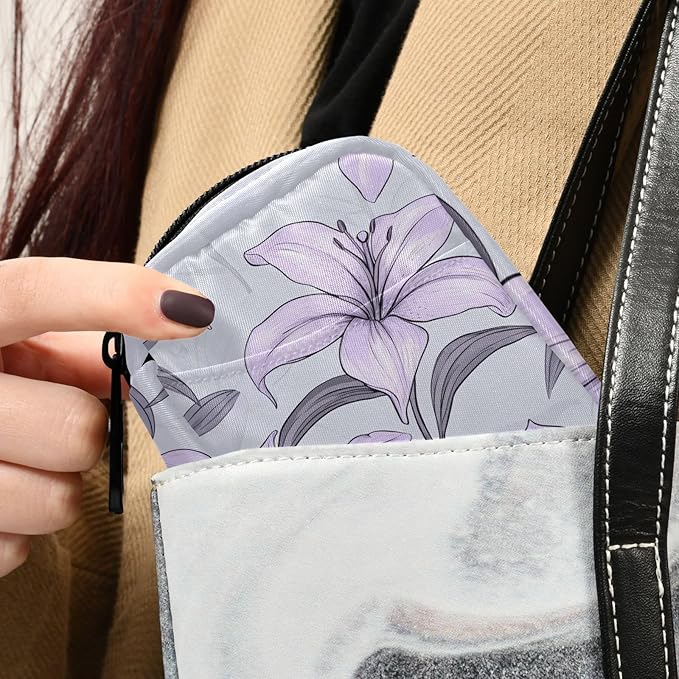 Purple Lilac Lily Travel Pill Organizer Case Box Container Weekly Portable Vitamin Medicine Holder Storage Bag with Zipper Removable