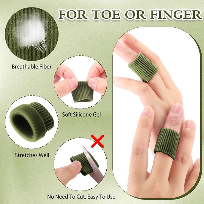 Blulu 24 Pieces Toe Tubes 0.98 Inches Cushion Tube Corn Pads for Toes Sleeves Soft Gel Protectors for Cushions Corns Blisters Calluses 3 Size(Military Green,Assorted Sizes)