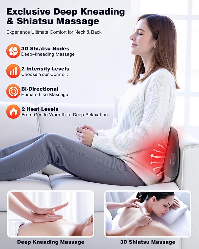 Shiatsu Back and Neck Massager with Heat – Deep Kneading Massage Pillow for Relaxation – Corded Design for Full Body Use – for Your Loved Ones