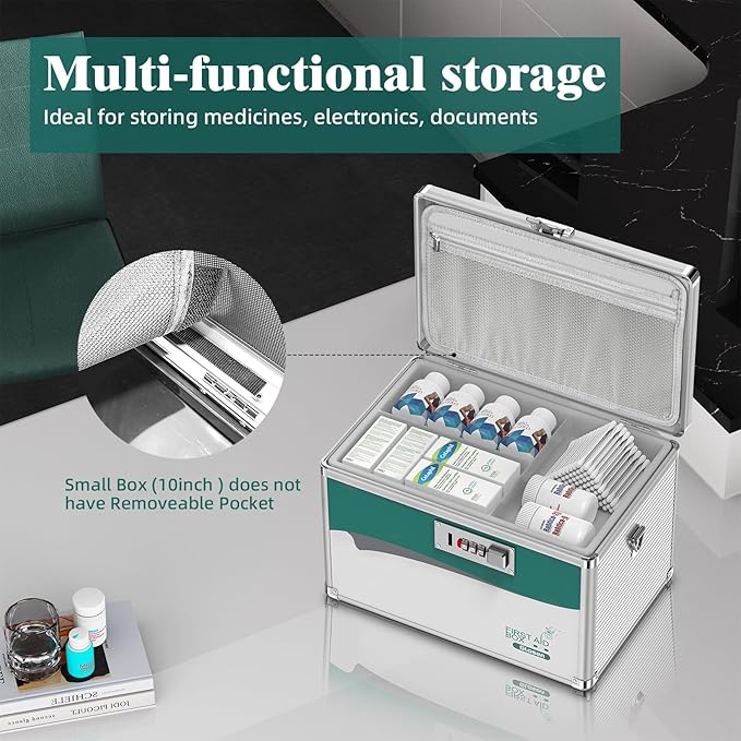 Glosen Medicine Lock Box with Combination Lock,Medication Lock box 【Medium 12 x 7.68 x 7.87 Inch】 Safe Lock Box,Medical Box Organizer