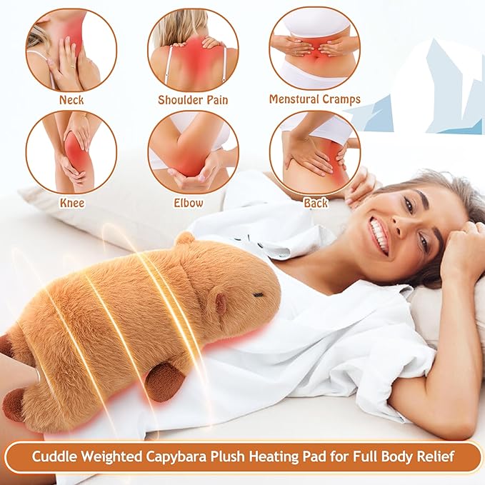 2lb Capybara Plush Stuffed Animals Microwavable Heating Pad-19'' Capybara Heating Pads for Cramps &Period Pain Relief for Women,Heatable & Coolable Stuffed Animals Bedtime Birthday Gift for Women Kids