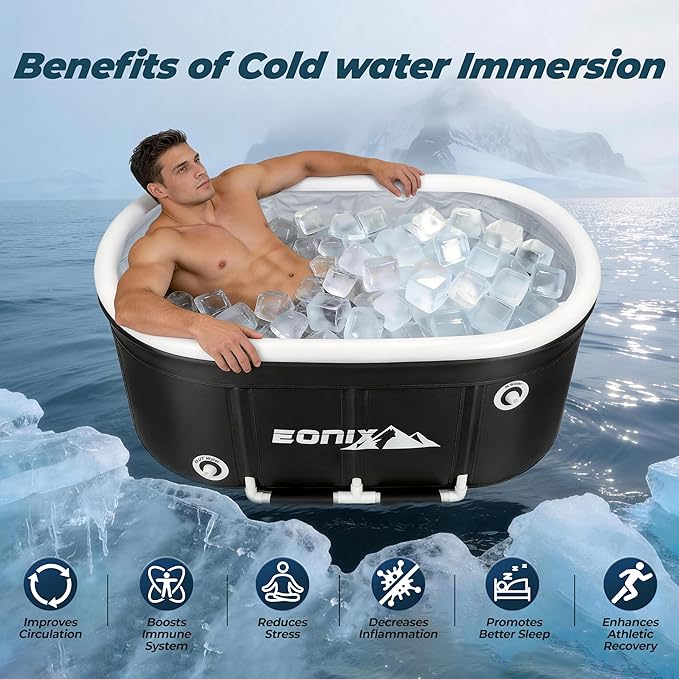 Upgrade 123 Gal Large Oval Ice Bath Tub for Athletes- Portable Bathtub,Foldable Multi-Layered,Bathtubs with Cover Cold Plunge Tub for Athletes, Home Gym, Outdoor Recovery Use