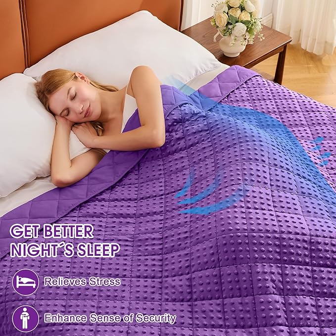 Purple Weighted Blanket for Adults 20lbs, 48"x72", Twin Full Size Cooling Minky Heavy Throw Blanket for 130-220lbs, Soft Winter Thick Big Blankets Weighted Comforter Gift for Sleeping