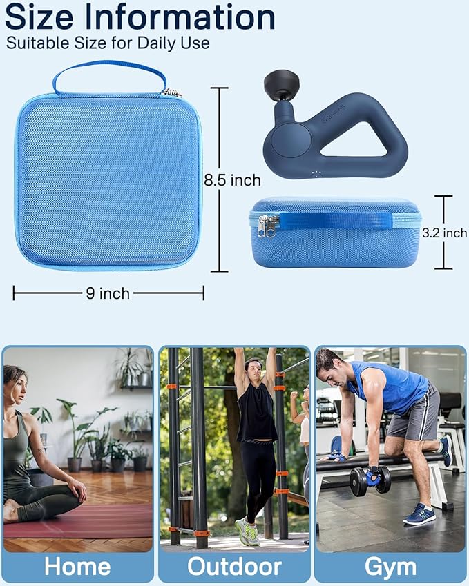 RAIACE Massage Gun Case, Hard Travel Storage Case Compatible with TheraGun Relief Percussion Massage Gun Device, Carrying Bag with Mesh Pocket for Cables and Other Accessories. (Case Only) - Blue