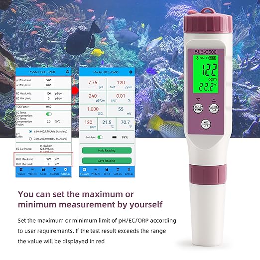 7 in 1 PH Meter PH Tester,0.01 High Accuracy Digital PH Meter for Water,PH/TDS/EC/ORP/S.G/Salt/Temp Tester,TDS Meter Water Tester for Drinking Water,Hydroponics,Plants,Aquarium and Pool