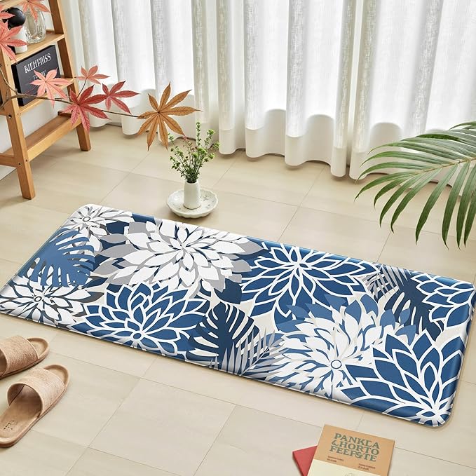 Kitchen Mats for Floor 2 Piece Cushioned Anti Fatigue Kitchen Mats Waterproof Non Slip Kitchen Mat Rug Set Comfort Foam Standing Mat for Sink, Laundry, Office, Blue Gray