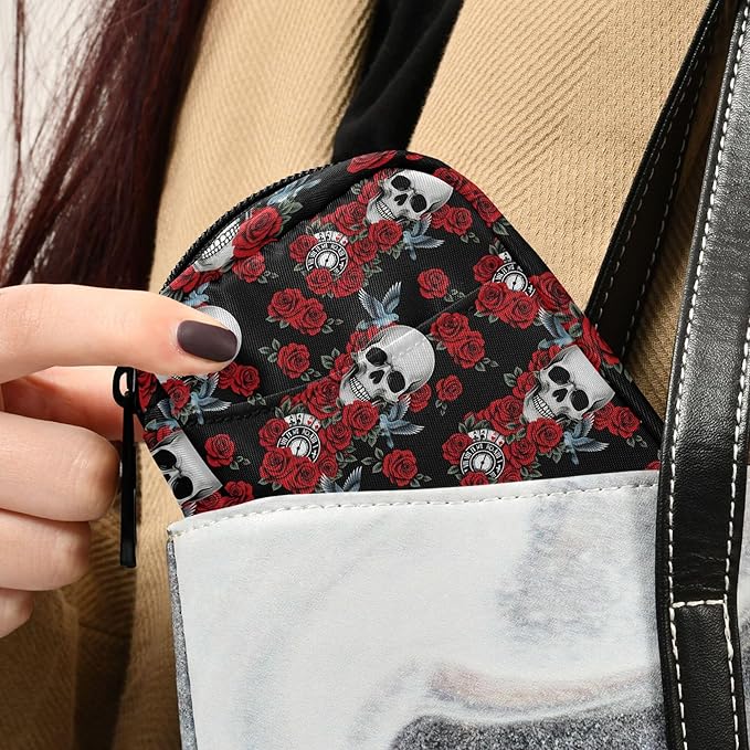 Travel Pill Organizer Bag Weekly Pill Organizer Case Skull Rose Clock Pigeon Portable Small Daily Pill Boxes for Vitamin Fish Oils Supplement Holder with Zipper Compact Size