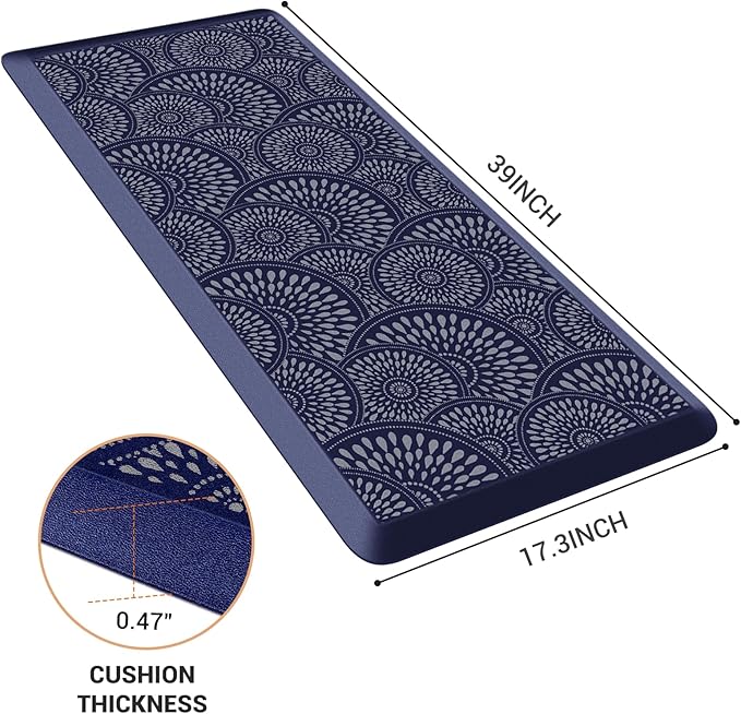 Mattitude Kitchen Mat, 17.3x39in Heavy Duty Ergonomic Comfort Foam Standing Desk Mat, Waterproof Non-Slip Standing Mats and Rugs for Kitchen, Office, Laundry, Blue