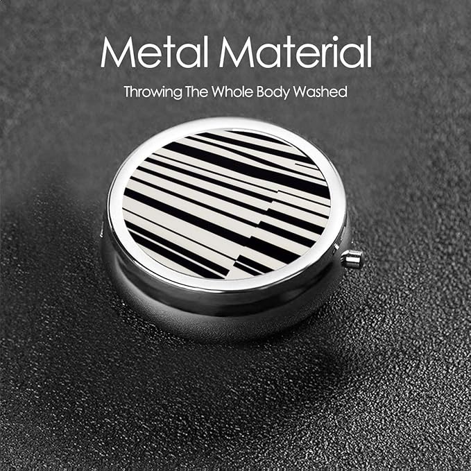 Black & White Stripe Printed Pill Organizer,Round Travel Pill Organizer Mini Medicine Pill Box for Purse Iron Plating