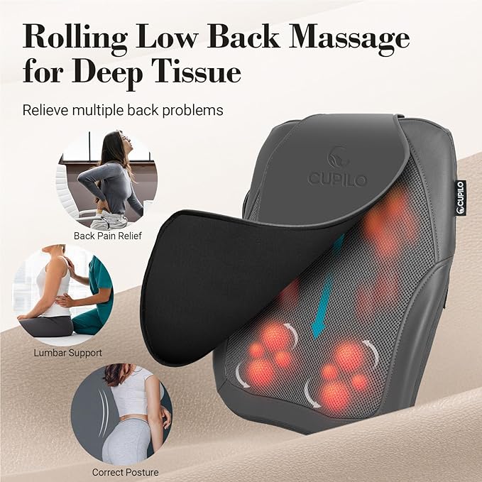FSA Eligible HSA Back Massager for Deep Tissue Pain Relief, 4D Kneading & Rolling Up and Down Shiatsu Lower Back Massager with Heat for Birthday Gifts for Women and Men