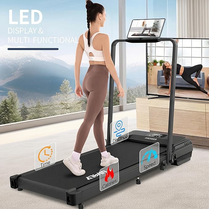 FUNMILY Upgrade Walking Pad Folding Treadmill with 12%/15% & Handle Bar, 3.5HP Foldable Under Desk Compact Treadmills for Home/Office/Gym, 400+lb Capacity, Shock Absorption