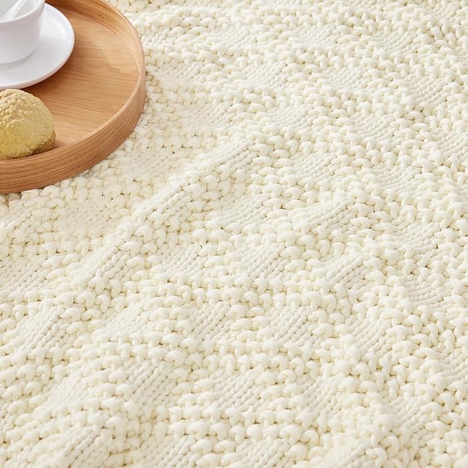 Knitted Weighted Blanket for Adult, Chunky Knit Weighted Throw for Sleep 36"*48" 3lbs, Cooling Breathable Heavy Blanket Machine Washable Blanket for Room Decor(Ivory White)