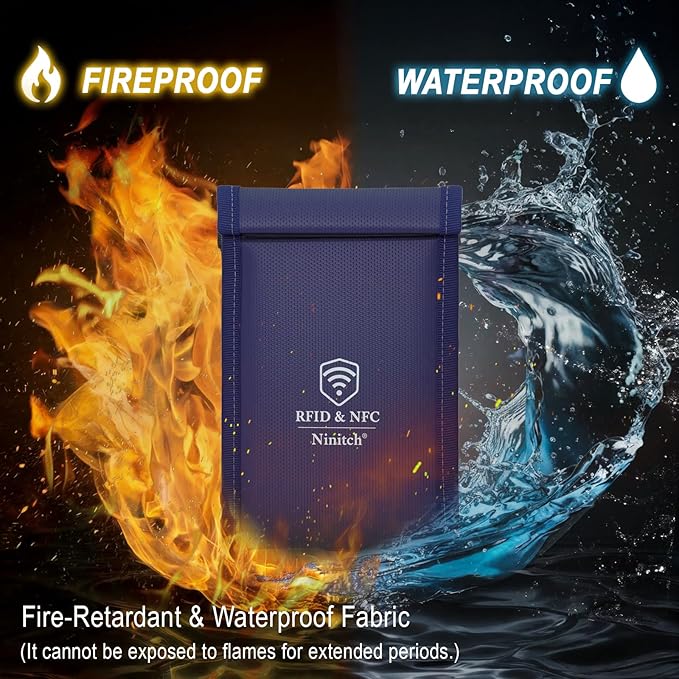 Faraday Bags for Phone Privacy & Security - Signal Blocking Pouch for GPS/WIFI/5G/RFID - Fireproof & Waterproof Anti-Drop Case for Travel & Data Protection Blue