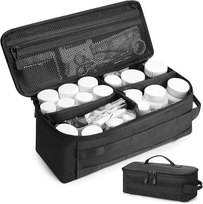 First Aid Bag Empty Pill Box Organizer,Tactical Medical Bag Case,Portable EDC Travel Medicine Pill Bottle Organizer (Black)