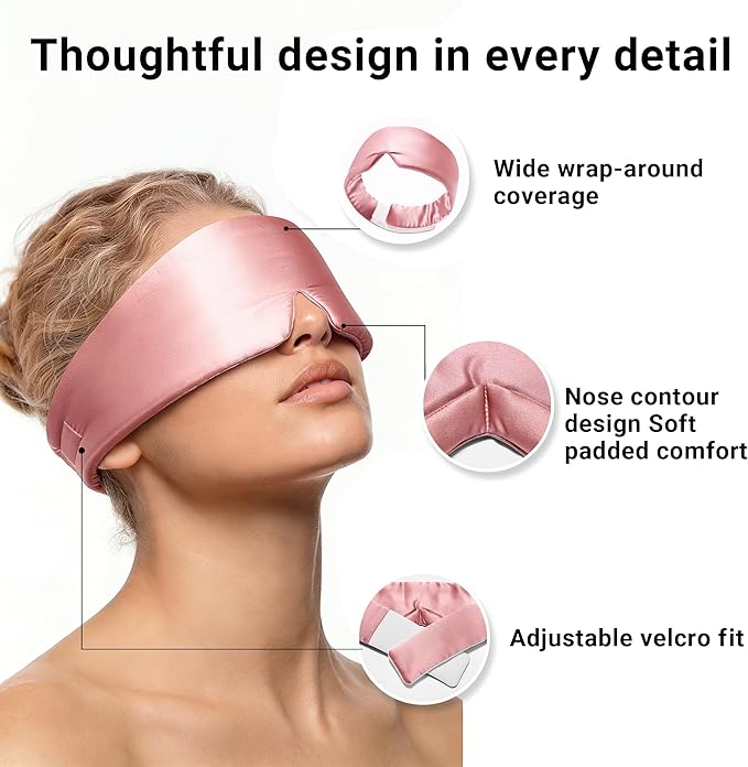 Silk Sleep Mask for Side Sleepers, Eye Mask for Sleeping Women Men, Face-Hugging Padded Eye Cover, 100% 22 Momme Pure Mulberry Silk, Soft Light Blocking Mask for Travel, Naps & Shift Workers (Pink)