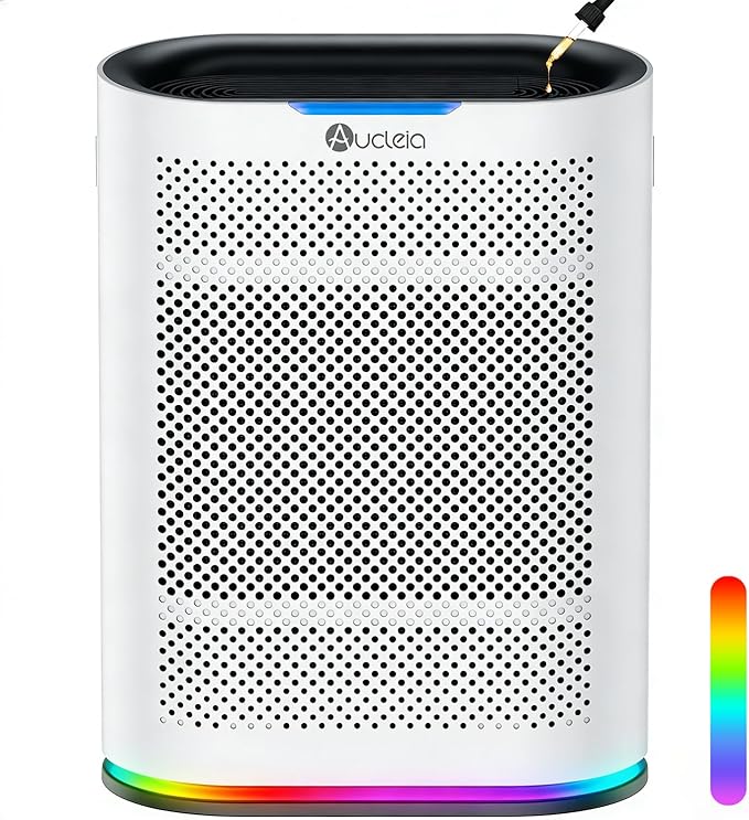 Air Purifiers for Home Large Room Cover 2,100 Ft²,Home Air Purifier with Air Quality Monitor & Aromatherapy,Auto H13 Air Purifier Removes Pets Hair Dust Smoke Odor,with 7 Colors Light(White)