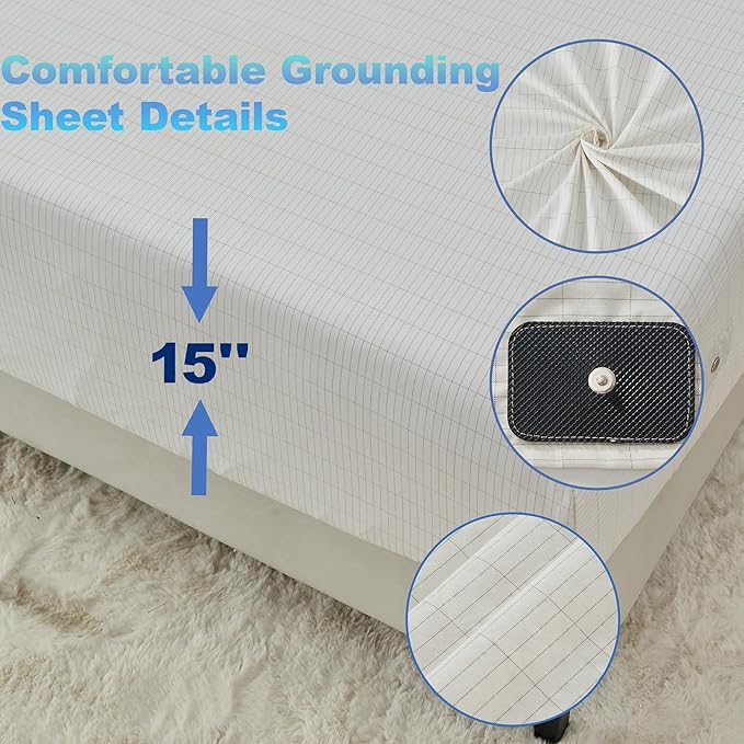 Grounding Sheets for Improving Sleep Quality,Pure Silver Fiber+Organic Cotton,Bedding Grounded Fitted Sheet Set,Deep Pocket. (White, King)