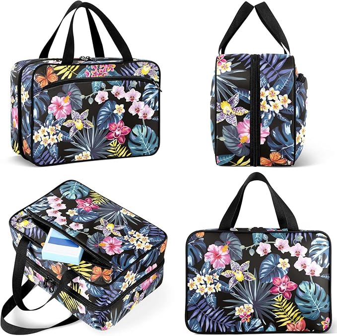 Naanle Pill Organizer Bag Travel Pill Bottle Medicine Organizer Home Storage Medication Bag for Vitamin Supplements, Hawaii Palm Leaves Flowers Empty First Aid Bag for Car Camping, 1.0 Count