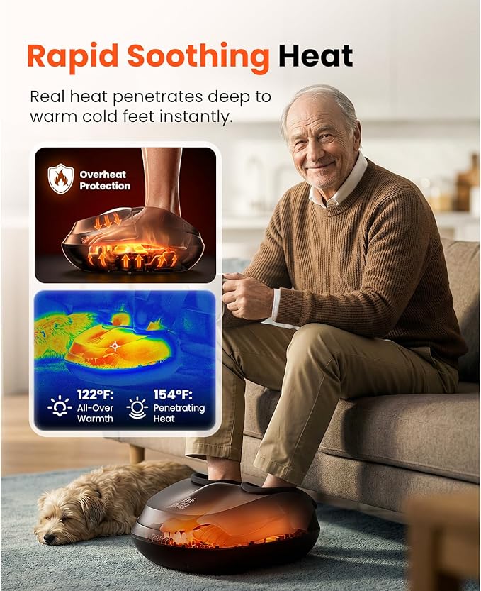 BOB AND BRAD Foot Massager with Heat, Shiatsu Deep Kneading & Air Compression for Plantar Fasciitis, FSA Eletric Feet Massager Machine, Fits US Size 12, HSA Eligible