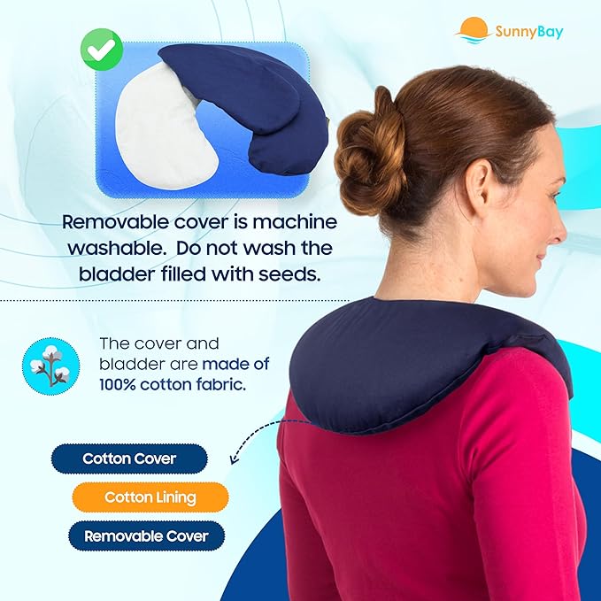SunnyBay Microwave Heating Pad, Microwavable Cold or Heated Neck Pillow with Shoulder Coverage, 2.5 lb Moist Bean Bag Compress with Washable Cotton Cover,15x15 inches (Unscented Blue)