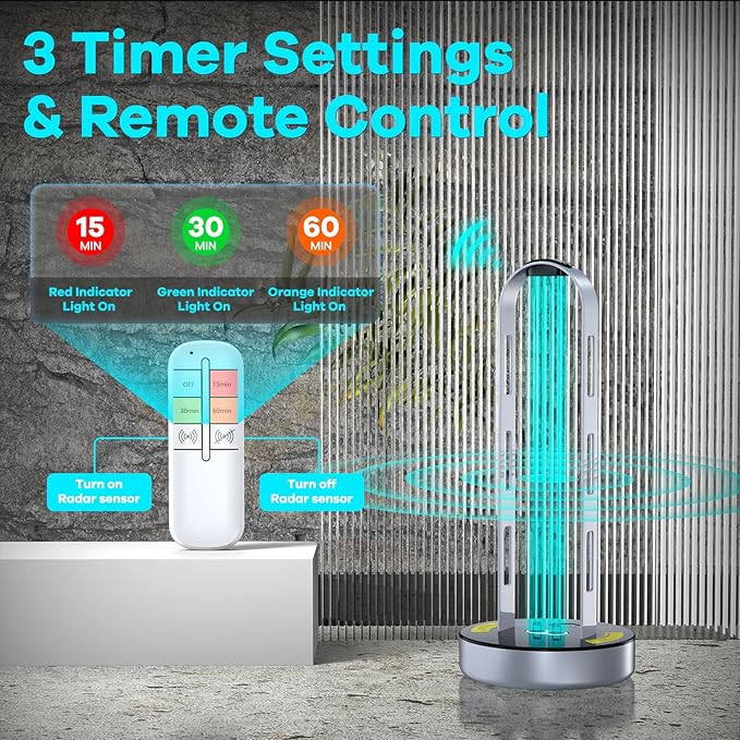 UV Light Sanitizer, Ultraviolet Lamp with Remote Control, UV Lamp with Motion Sensor,3 Speed Timings for Home, Room & Kitchen