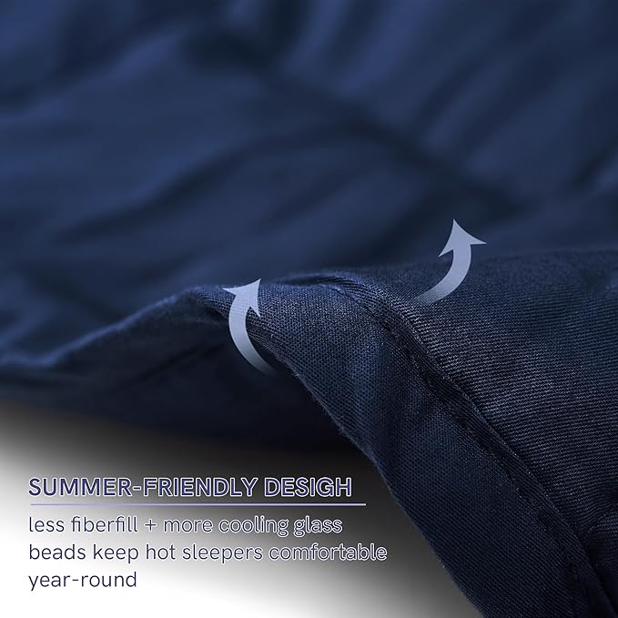 YnM Cotton King Size Weighted Blanket for Adults (88x104 Inches, 30 Pounds, Navy), Smallest Compartments with Cooling Glass Beads,Heavy Blanket for Two Persons of 140~240lbs on Queen or King Bed