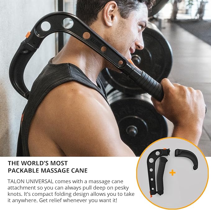Brazyn (Talon Universal 2.0 Massage Gun Holder + Massage Cane. Extension Arm with Mount for Your Percussion Massager. Includes Hook Attachment for deep Tissue Back Massage. Works with Most Guns.