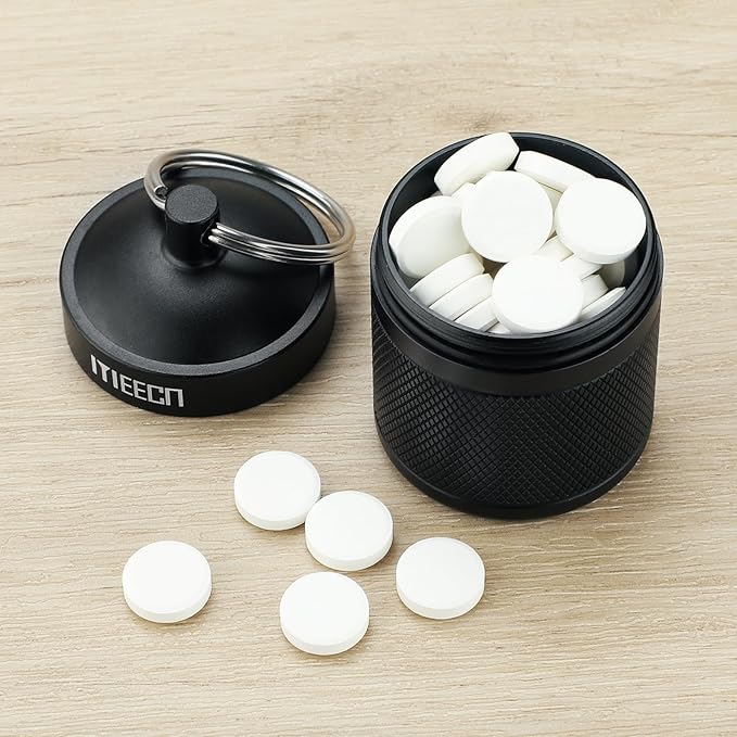Keychain Pill Holder, Box, Aluminum, Waterproof Container, Pill Organizer for Outdoor Travel Camping, Size: 1.6 x 1.6 x 2 in (Black)